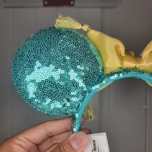 Disney Parks Aladdin Magic Carpet Themed Sequin Teal Minnie Mouse Ears Headband - Picture 11 of 14